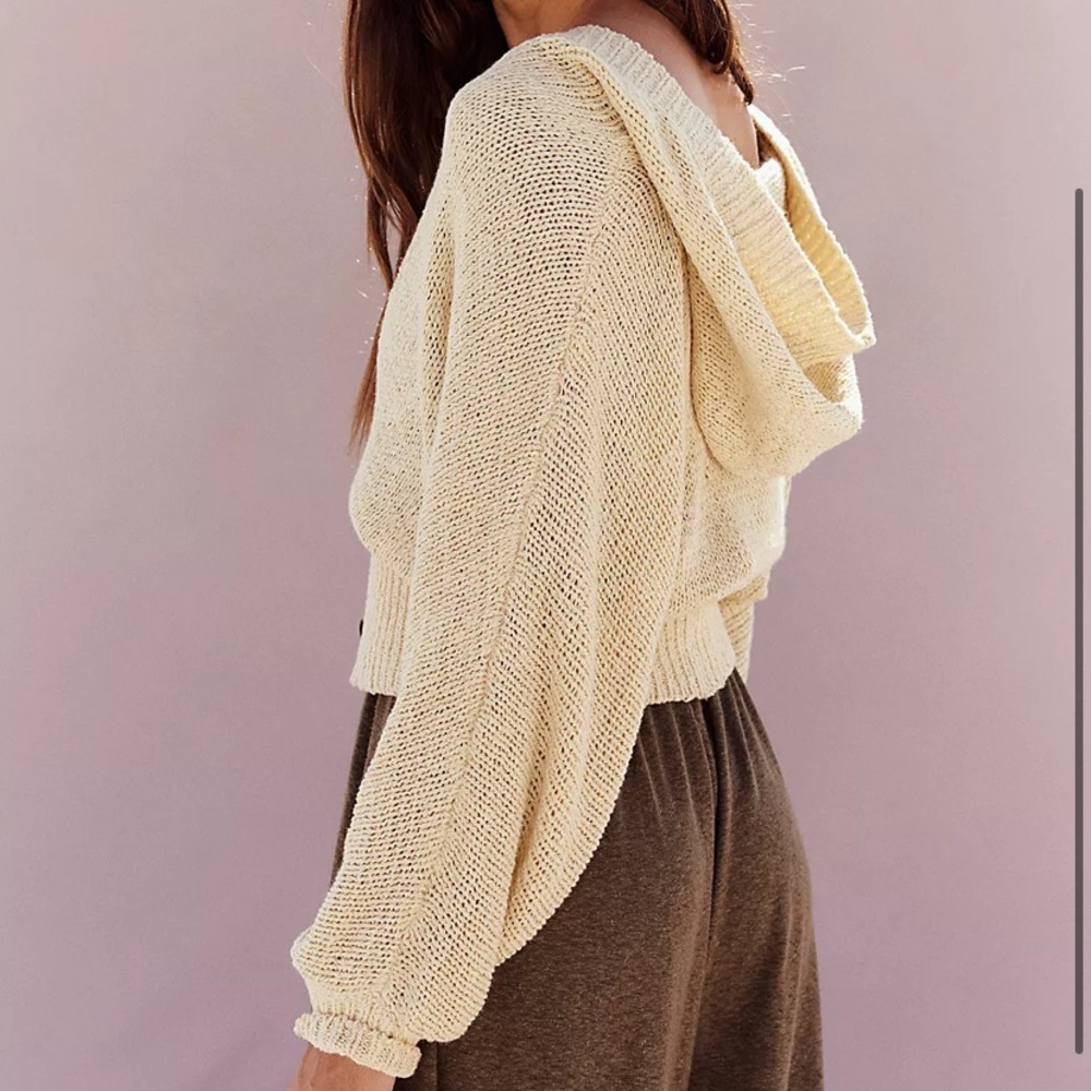 Free People FP Beach Loose Knit Sandra Sweater Hooded Button Baggy Cardigan M - Picture 2 of 10